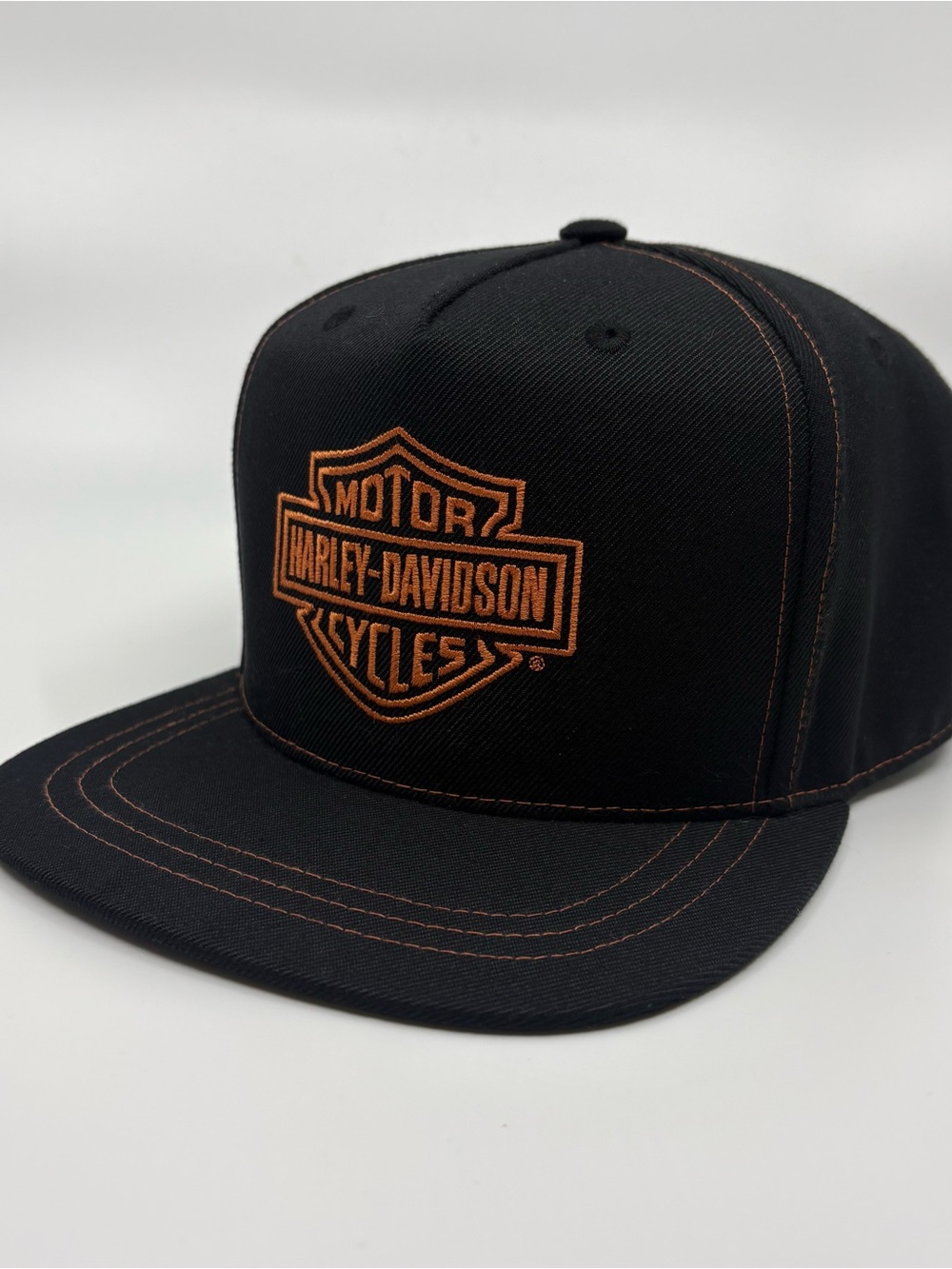 Harley Davidson Snap Back Hat Cap Bar Shield Black Orange Logo Embroidered Biker